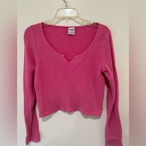 PINK Victoria's Secret Bright Pink Waffle Knit Long-Sleeve Top